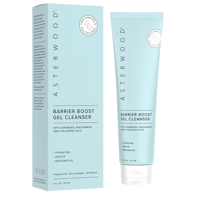 Asterwood Gel Cleanser for Skin Barrier Repair - Hyaluronic Acid Face Wash with Ceramides & Niacinamide - Gentle Facial Cleanser to Remove Makeup & Excess Oil - Hydrating, Fragrance-Free - 5 Fl Oz