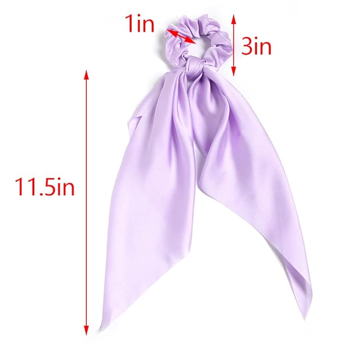 Pack of 2 Knotted Bow Hair Scrunchies Elastic Hair Scarf Hair Ties Bands Satin Hair Ribbon Scrunchy Ponytail Holder for Women and Girls, Hair Scarf Scrunchies, Hair Accessories (Lilac)