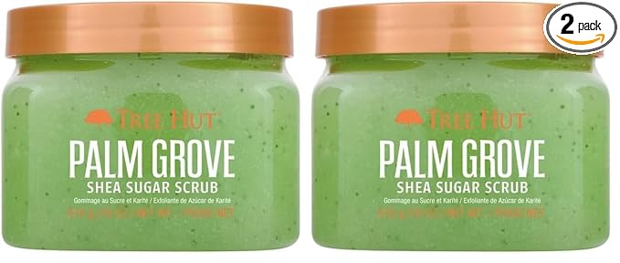 Tree Hut Palm Grove Shea Sugar Scrub, Exfoliating, Hydrating & Moisturizing Body Scrub with Shea Butter & Nourishing Essential Oils, Smooth & Soften Skin, 18 oz (Pack of 2)