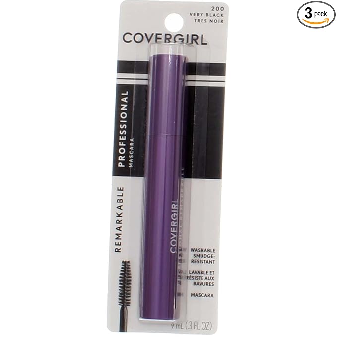 CoverGirl Professional Remarkable Washable Mascara, Very Black [200] 0.30 oz (Pack of 3)
