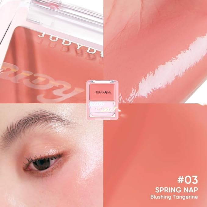 JUDYDOLL Glow Blush Balm,85% Essence-Infused,Hydrating, Buildable&Non-Patchy Cheek Color with Puff,Dewy Finish,Lightweight Blush for Cheeks, Cool Toned Blush (03 Spring Nap)