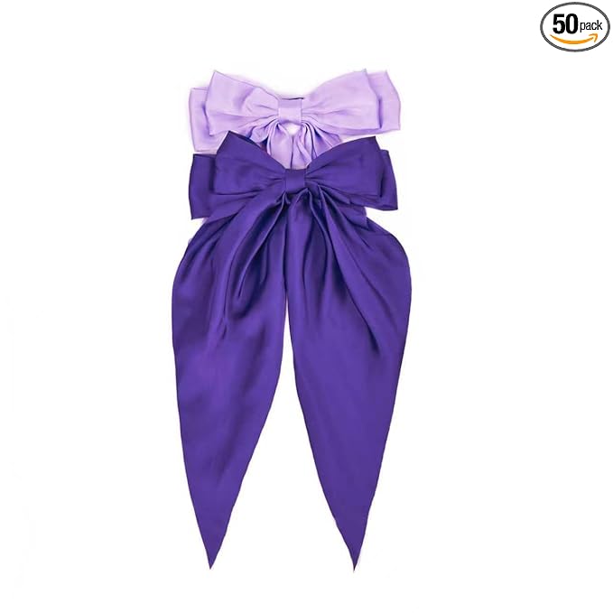 2Pcs Hair Bows For Women, Silky Ribbons Hair Women's Oversized Bow Metal Spring Clips Temperament Beautiful Hair Accessories Gift （2Pcs，Light purple/dark purple）