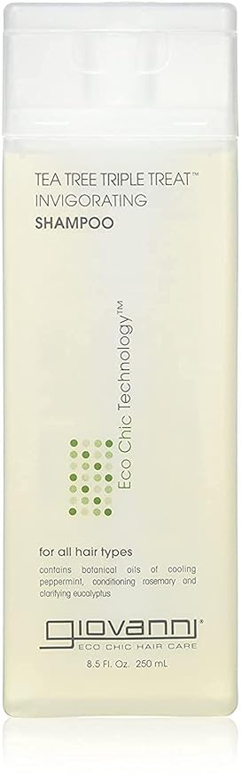 GIOVANNI Tea Tree Triple Treat Invigorating Shampoo - Cooling Peppermint, Eucalyptus & Rosemary, Helps Strengthen & Rejuvenate Hair & Scalp, Salon Quality, Paraben Free - 8.5 oz (1 Pack)
