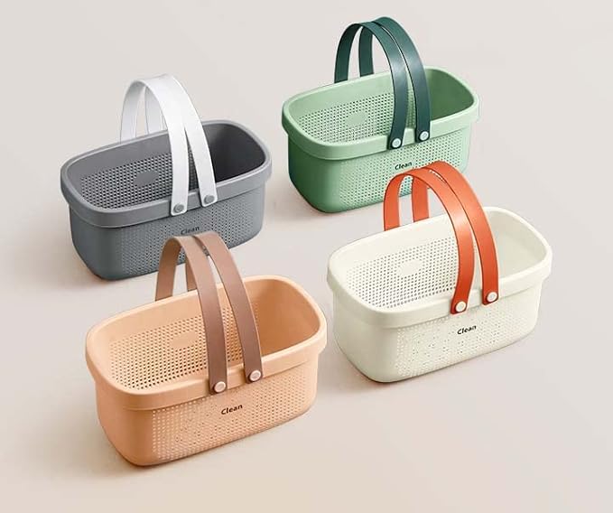 Shower Caddy Basket With Draining Holes, Portable Thickened Plastic Organizer Storage Tote with Handles Drainage Toiletry Bag Bin 12.4 * 6.14 * 7inch - Sakura Pink