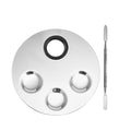 1Set of Round 4 Hole Stainless Steel Mixing Palette With Spatula For Nail Eye Shadow Eyelash Pigment Blending Foundation (Round 4 hole color palette)