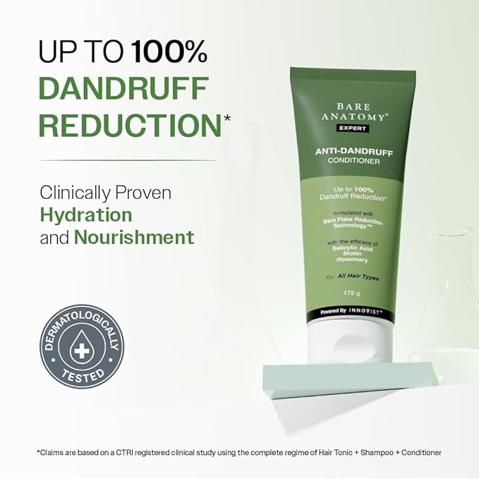 Bare Anatomy Anti-Dandruff Hair Conditioner with Biotin, Salicylic Acid & Rosemary | Removes Flaky Buildup | Moisturizes & Strengthens Hair | Reduces Frizz & Breakage | For All Hair Types | 175gm
