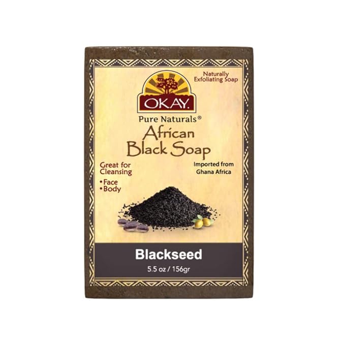 Okay | African Black Soap with Blackseed | For All Skin Types | Cleanses and Exfoliates | Nourishes and Heals | Free of Sulfate, Silicone & Paraben | 5.5 oz