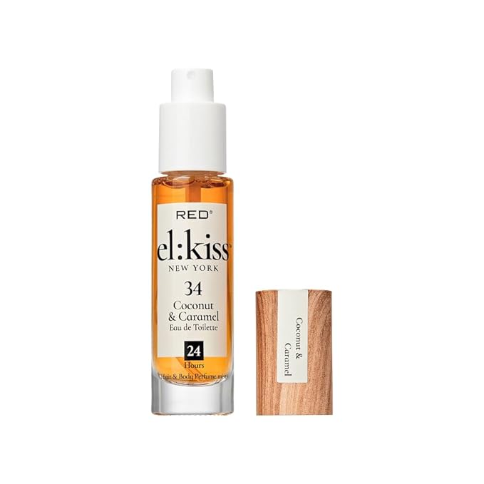 EL:KISS Hair Perfume & Body Mist, Coconut & Caramel Eau de Toilette 30mL (1.01 Fl Oz), Hydrating & Long-Lasting, Alcohol-Free & Mineral Oil-Free, Infused with Jojoba, Argan Oil & Aloe Vera