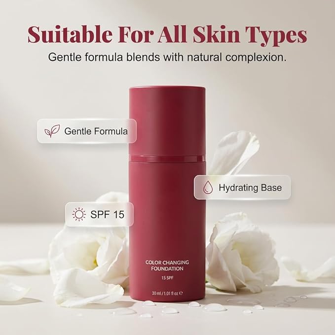 Korean Color Changing Foundation, 2026 New Skin Tone Adapting Liquid Foundation, Automatically Adjusts Makeup Application, Concealing Fine Lines And Wrinkles for All Skin Tones (2pcs)