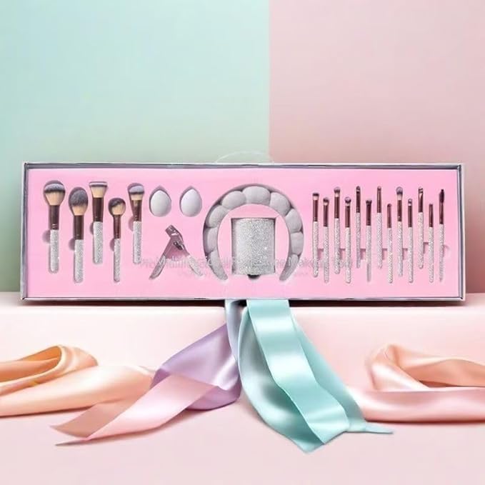 Stlalsa-Professional Makeup Brush Set, 23 Pieces, Pink and White Synthetic Brushes with Diamond Handle, for Powder, Contour, Eyeshadow Application (rosa)
