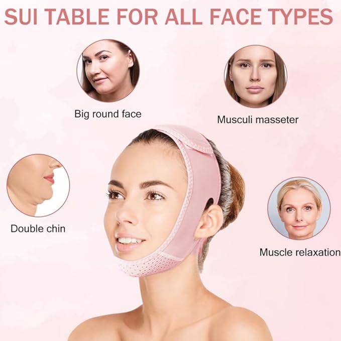 ROWMATE V Line Lifting Mask Chin strap for sleeping, V Line Lifting Mask for Women,Jaw Exerciser，Medium,LightPink