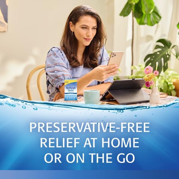 Refresh Optive Lubricant Eye Drops For Dry Eyes, Preservative-Free, 0.01 Fl Oz Single-Use Containers, 60 Count