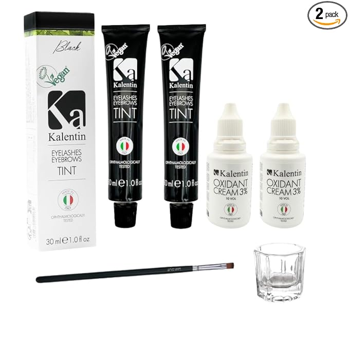 Professional Kalentin Eyebrow Color 2-Pack Plus 2-Developers (Black)
