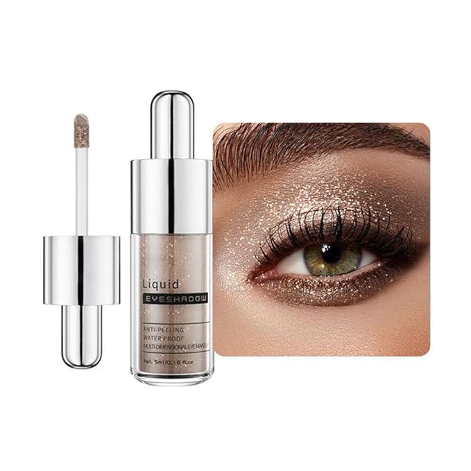 Champagne Gold Shimmer Liquid Eyeshadow, High Pigment Blendable Eye Makeup for Older Women, Long Lasting Lightweight Travel Friendly, Suitable for All Eye Shapes, Glitter Finish 06#