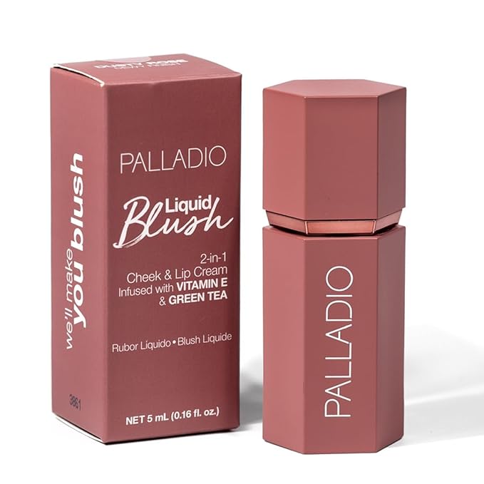Palladio Liquid Blush for Cheeks & Lips 2-in-1 Makeup Face Blush, Weightless Cream Formula, Smudge Proof Long-Wearing Pigmented, Natural Look Makeup Face Blushes, Dewy Finish, Dusty Rose