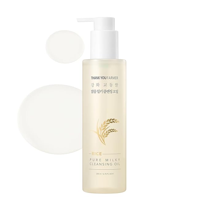 THANKYOU FARMER Rice Pure Milky Cleansing Oil 6.76 Fl oz (200ml) - Korean Cleansing Oil For Face, Non Comedogenic, Blackhead Pore Sebum Cleanser