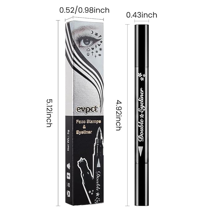 evpct Red Winged Eyeliners Stamp, 4 in 1 Stars Flowers Hearts Moon Face Makeup Stamp Set Eye Liners for Women, Red Liquid Eyeliner Long Lasting Waterproof Colorful Set, Colorful Eye Wingliner Shapes