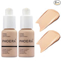 BestLand 2Pack PHOERA Foundation Full Coverage Liquid Foundation Cream - Long-lasting Lightweight Concealer - Oil-Free Formula - Natural Shade - Suitable for All Skin Types (2 Pack Nude #102)