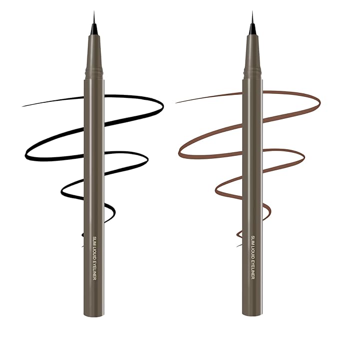 Ultra Fine Liquid Eyeliner Pen, Slim Precision Tip for Winged & Inner Corner Lines, Waterproof Smudge-Proof Quick-Drying, Long-Lasting All-Day Smooth Lightweight Black&Dark Brown Eyeliner