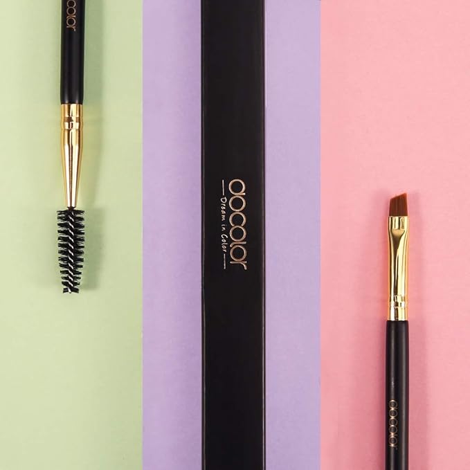 Docolor Eyebrow Brush Duo, Professional Angled Eye Brow Brush and Spoolie Brushes Perfect for Lining and Shaping Brows, Spoolie for Brows or Lashes Black