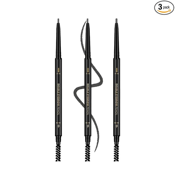 O'CHEAL 3Pcs Grey Eyebrow Pencils for Women, Premium Eye Brow Pencil with Spoolie Brush, Longwearing for Perfect Brows, Professional, Precision, Defines, Universal Waterproof Double-ended Eyebrow Pen