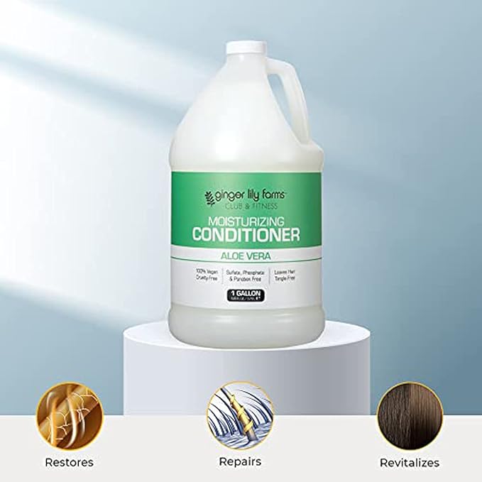 Ginger Lily Farms Club & Fitness Moisturizing Conditioner for Dry Hair, 100% Vegan & Cruelty-Free, Aloe Vera Scent, 1 Gallon (128 fl oz) Refill, white (Pack of 4)