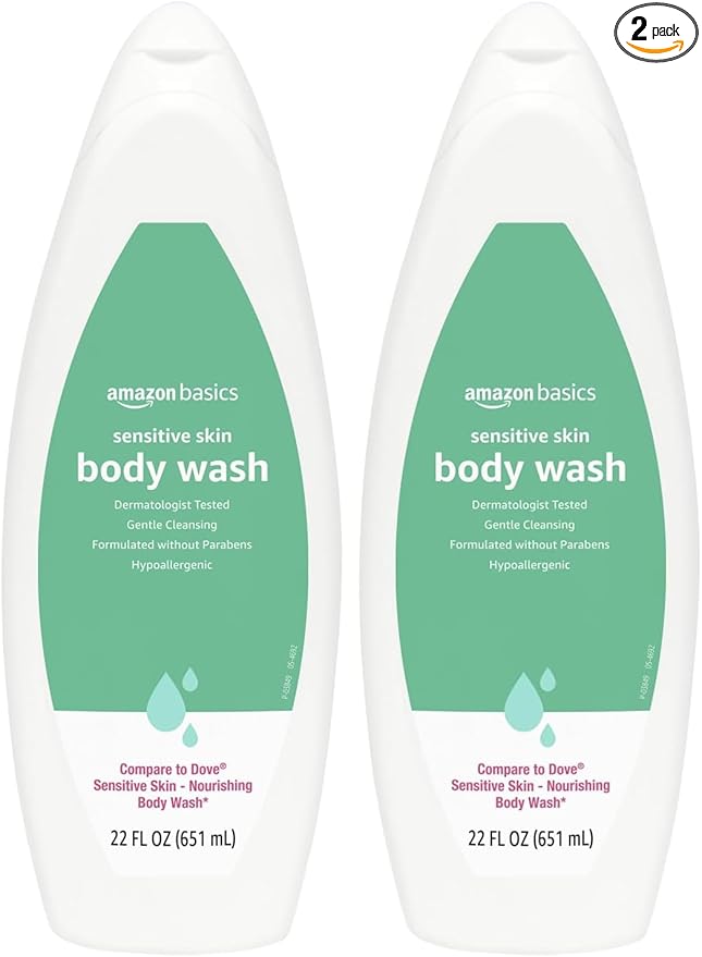Amazon Basics Body Wash for Sensitive Skin, Hypoallergenic 22 fl oz (Pack of 2)
