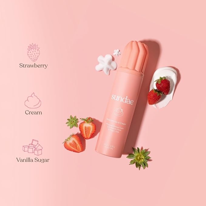 sundae Whipped Shower Foam Strawberries & Cream Foaming Body Wash 8.9 fl oz, 265ml with Kakadu Plum & Finger Lime