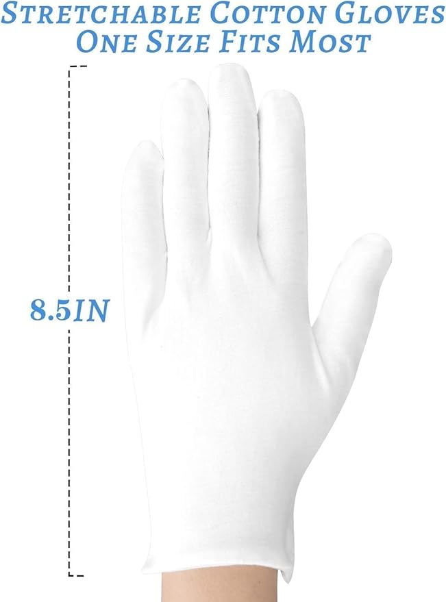 8Pairs (16Pcs) White Gloves for Men and Women, Washable SPA Moisturizing Cotton Gloves for Dry Hands Eczema Work Inspection Service Performance