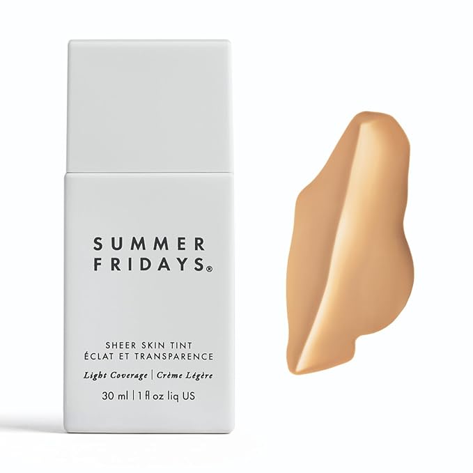 Summer Fridays Sheer Skin Tint with Hyaluronic Acid, Helps Diminish Uneven Complexion, Light Coverage, Shade 4, Light-Medium with Neutral Olive Undertones (1 Fl Oz)
