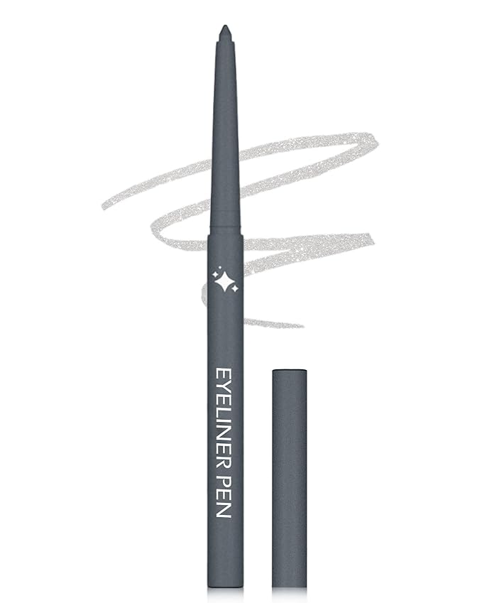 Glitter Silver Eyeliner Pencil, Glitter Gel Eyeliner Pencils, Waterproof Smudge Proof Long-Lasting Metallic Waterline Eye Liner, Precision Retractable Shine Pen for Mature Women Girls Eye Makeup- #11