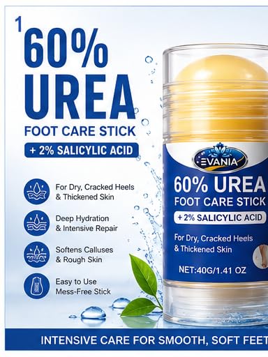 EVANIA 60% Urea Foot Care Stick with 2% Salicylic Acid – Cracked Heel Treatment, Callus Remover & Foot Moisturizer for Dry Feet, Rough Skin, Knees, Elbows & Hands – Intensive Repair Balm 1.41oz