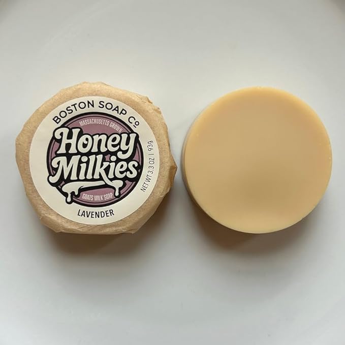 Goat Milk Soap with Tallow – Honey Milkies Lavender Bar (3.3oz) – Handmade in Boston – Cold Process Natural Soap with Grass Fed Tallow, Lard, Raw Honey & Goat Milk