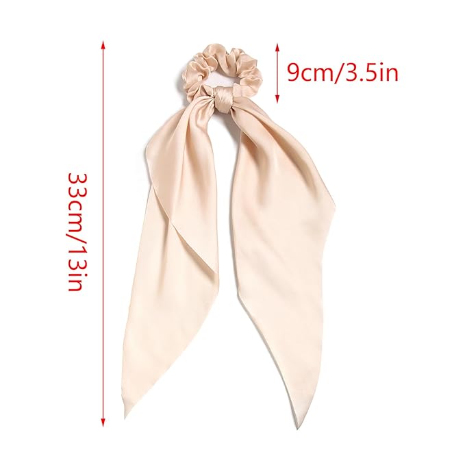 LFOUVRE 3PCS Hair Scarf Scruncheis for Women Knotted Bow Hair Ties Elastic Bands Satin Hair Ribbon Scrunchy Red Ponytail Holder for Women and Girls (Camel Apricot Ivory)