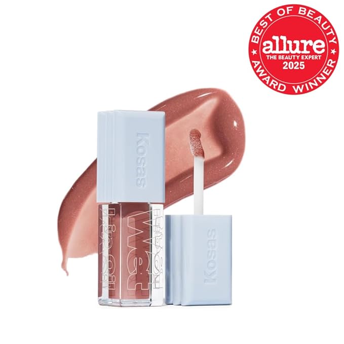Kosas Wet Lip Oil Gloss - Hydrating Lip Plumping Treatment with Hyaluronic Acid & Peptides, Non-Sticky Finish (Unbuttoned)