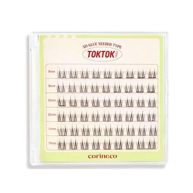 CORINGCO Toktok Hara Light Self Adhesive False Eyelashes, Natural Look, No Glue Needed, Assorted Set of 9/10/11mm, Reusable Lash Clusters Kbeauty - Sharp