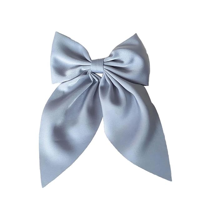 Light Blue Bows Hair Clips for Women - ZWENJIE Oversized Non-Slip Large Satin French Hair Clip Claw Accessory for Girls Thick/Thin Hair Barrettes for styling