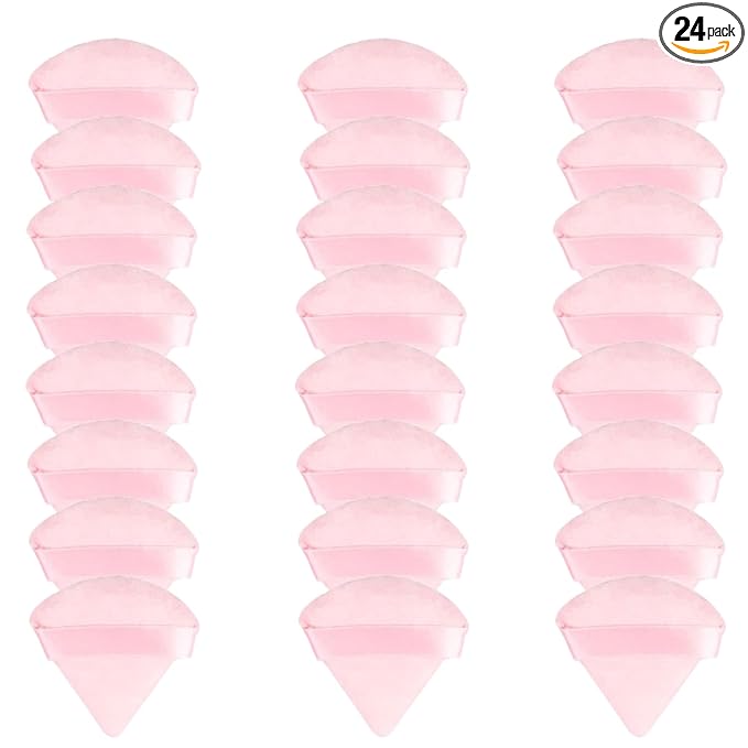 24 Pcs Triangle Powder Puff, Cotton Makeup Puff, Washable Face Powder Puff for Women Girls (24LP)