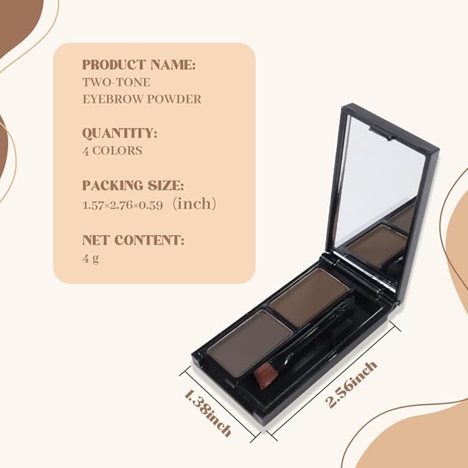 Brow Powder Kit – Long-Lasting Dark Gray Brown Color Brow Filler for Full, Defined Natural Brows, Contour Palette with Double-Ended Brush, sombra para cejas-4# (set12)