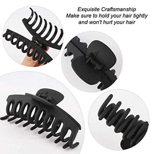 WHAVEL 6PCS Matte Plastic Large Black Hair Claw Clips For Thick Hair Jaw Clips Non-slip Ponytail Holder Hair Clip Clamps Teeth for Women and Girls