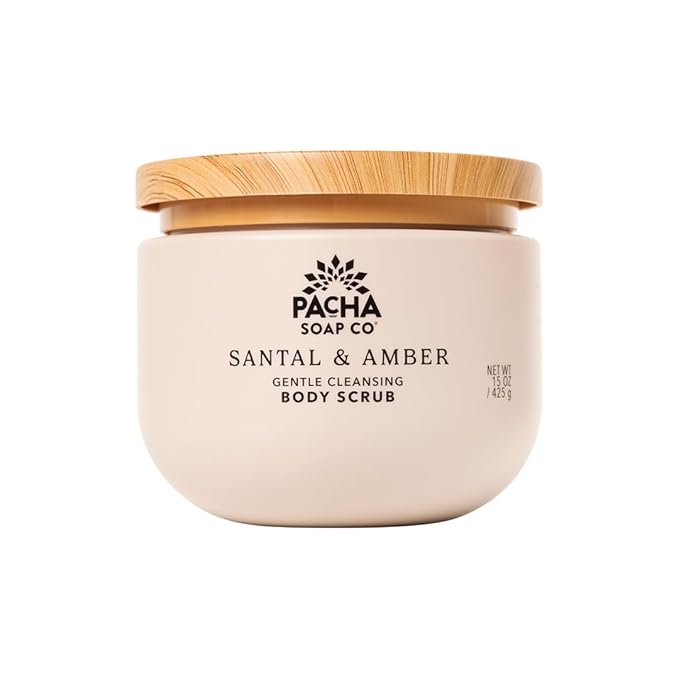 Pacha Soap Co. Whipped Cleansing Scrub, Amber & Santal - Premium, Handcrafted, Exfoliating Soap Scrub with Pumice for Face & Body, Soothing Essential Oils, Clean Ingredients 2-Pack (15 oz Each)