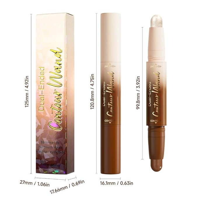 2Pcs Dual Ended Contour Stick Set, 25# + 26# Cream Concealer Highlighter, Waterproof No Transfer Long-Lasting 2-in-1 Face Contour Bronzer Sticks for Daily Makeup