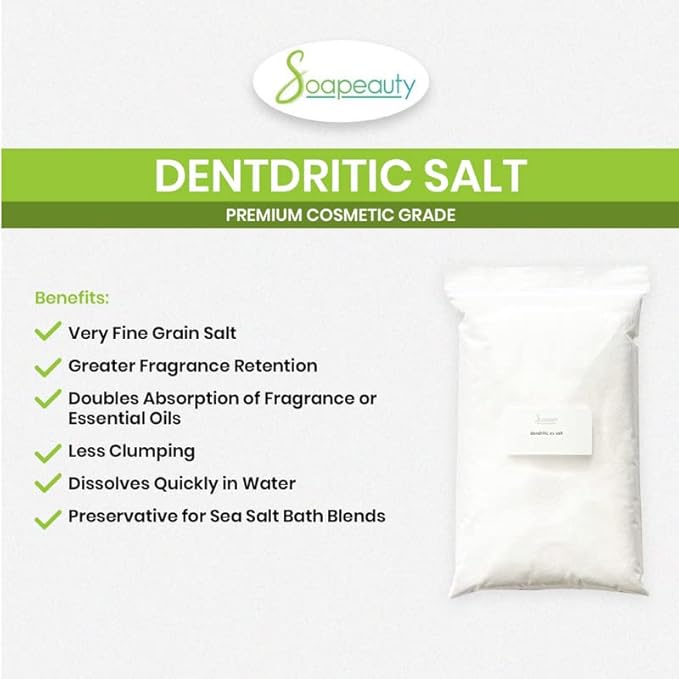 Soapeauty Dendritic Salt | Premium Fine Grain Bath and Body Salt for Scrubs, Exfoliants, and Milk Baths | High Absorption for Fragrance Oils and Essential Oils | 8 oz