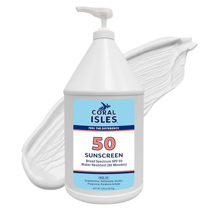Coral Isles by Rocky Mountain Sunscreen | SPF 50 Lotion | Broad Spectrum UVA/UVB Protection | Hawaii Reef-Safe Act Compliant | Oxybenzone & Octinoxate Free | Water Resistant 80 Min. | 128 Fl Oz