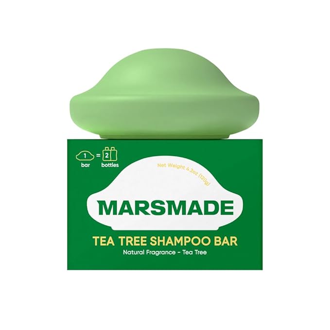 MARS MADE Tea Tree Shampoo Bar 2.0 - Hydrating & Moisturizing Natural Hair Soap Bar Shampoo for Excess Oil Build-Up & Scalp Nourishment - Bathing Soap Solid Shampoo for All Hair Types (120g, 4.23oz)