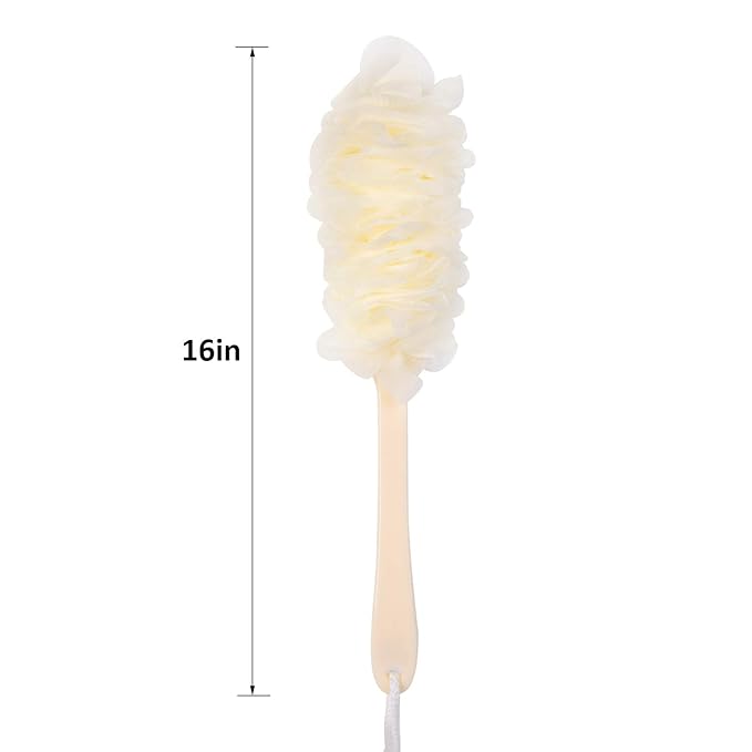 Back Scrubber for Shower,Loofah Long Handle Bath Body Brush,Soft Nylon Mesh Sponge for Shower,Loofah On a Stick for Men Women,Exfoliating Scrub Cleaning Luffa for Elderly(2-Pack, White)