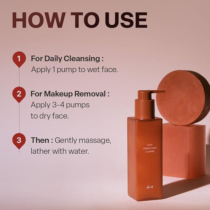 KOY Flow Essence Foam Cleanser, Gentle Facial Exfoliator, Deep Cleansing, Pore Care and Makeup Removal with Cottonseed Extracts, Papain Extract for Moisturizing, 5.07 fl oz