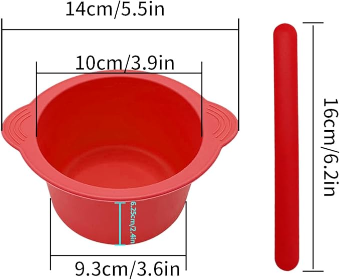 Silicone Wax Bowl with Replacement Liner for Hair Removal, Non-Stick Wax Pot with Spatula Sticks (Red)