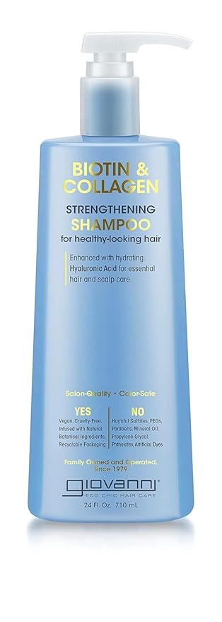 GIOVANNI Biotin & Collagen Shampoo - Strengthening Shampoo, Vegan, Cruelty-Free, Infused with Natural Botanical Ingredients, Salon-Quality, Color-Safe, For Healthy-Looking Hair - 24 Oz