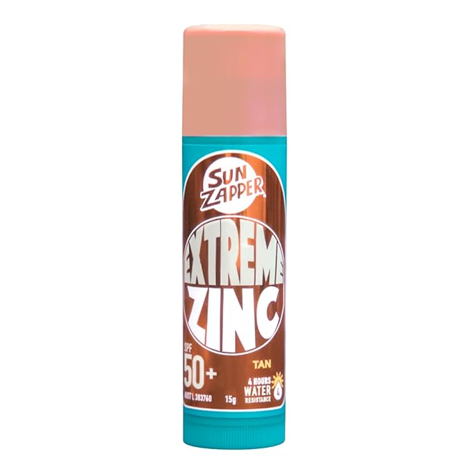 Sun Zapper Extreme Zinc Sunscreen Stick SPF 50+ Tan – Water Resistant Mineral Sunscreen for Face, Zinc Oxide Surf Sunscreen Stick for Surfing and Water Sports, 15g (0.53 oz), Australian Made
